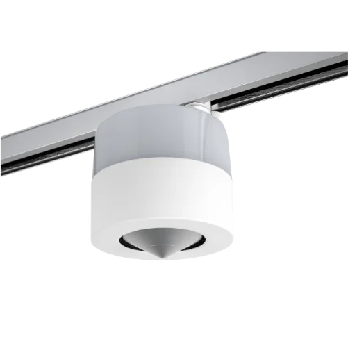 NewTec CONO Canto SMART hvid – trådløs højttaler med 360° lyd til lysskinner i kommercielle miljøer