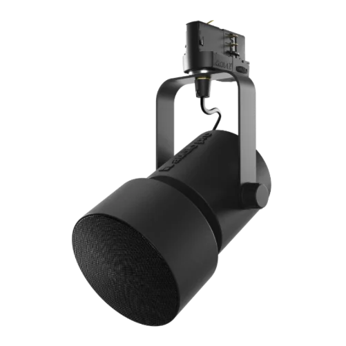 Diffusore compatto Audio Pro SP-1 nero su binario luce trifase per bar e caffè