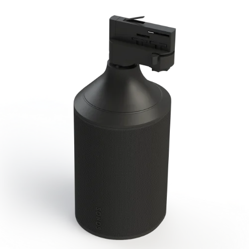 Sonos Era 100 i svart med adapter – perfekt for montering i lysskinne og enkel trådløs lyd i butikksmiljøer