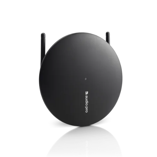 Audio Pro TX-1 black wireless audio transmitter for commercial speaker systems in shops, cafés, and public spaces